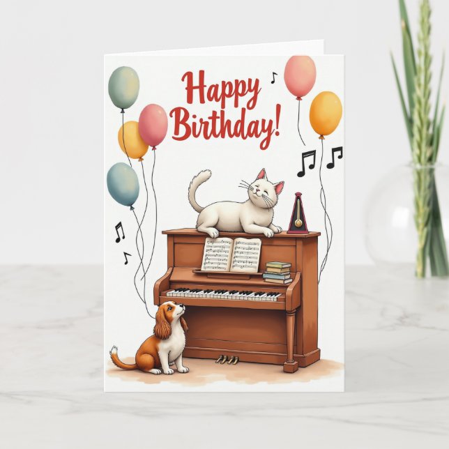 Tarjeta de cumpleaños de mascotas musicales (Anverso)