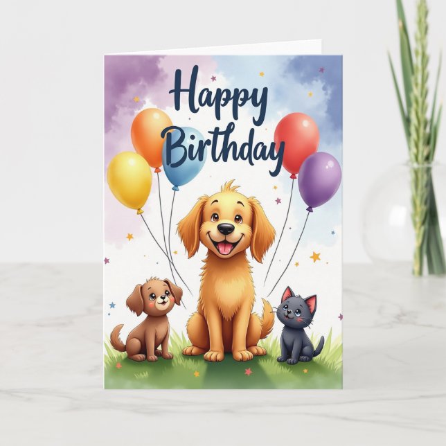 Tarjeta de cumpleaños de mascotas sonrientes (Anverso)
