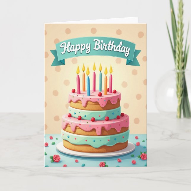 Tarjeta de cumpleaños de menta rosa (Anverso)