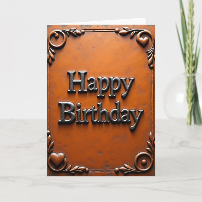 Tarjeta de cumpleaños de metal rústico (Anverso)