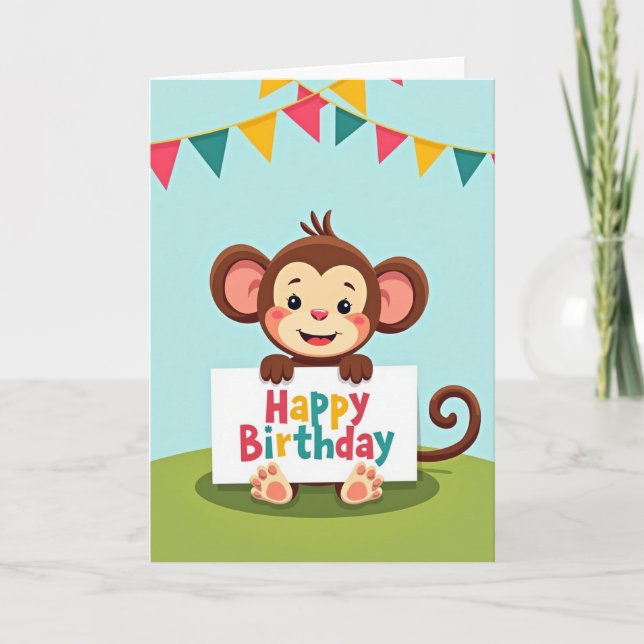Tarjeta de cumpleaños de mono alegre (Anverso)