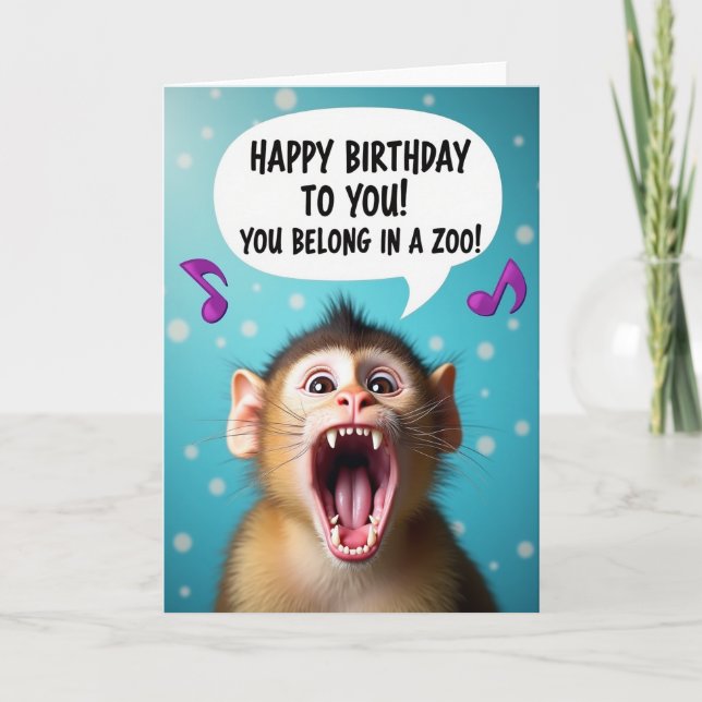 Tarjeta de cumpleaños de mono divertido (Anverso)