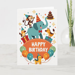 Tarjeta de cumpleaños de mono elefante