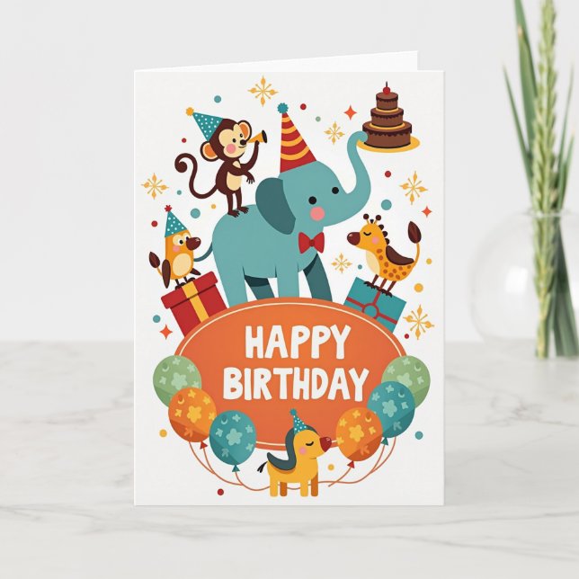 Tarjeta de cumpleaños de mono elefante (Anverso)