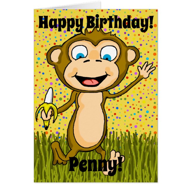 Tarjeta de cumpleaños de mono feliz (Frente)