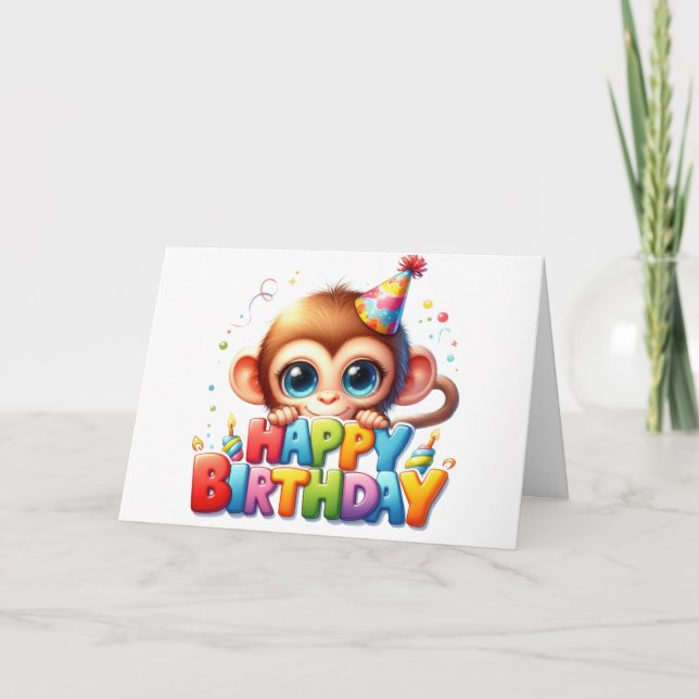 Tarjeta de cumpleaños de mono lindo  (Anverso)