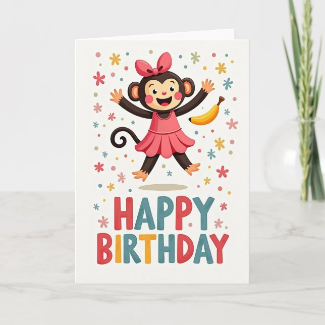 Tarjeta de cumpleaños de mono rosa (Anverso)