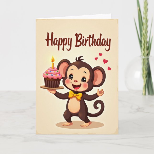 Tarjeta de cumpleaños de mono sonriente (Anverso)