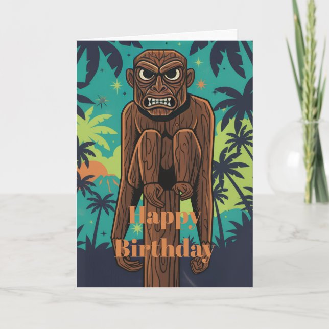 Tarjeta de cumpleaños de mono Tiki (Anverso)