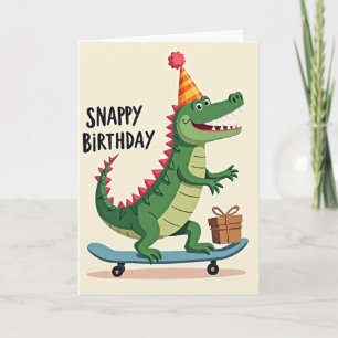 Tarjeta de cumpleaños de monopatín de caimán