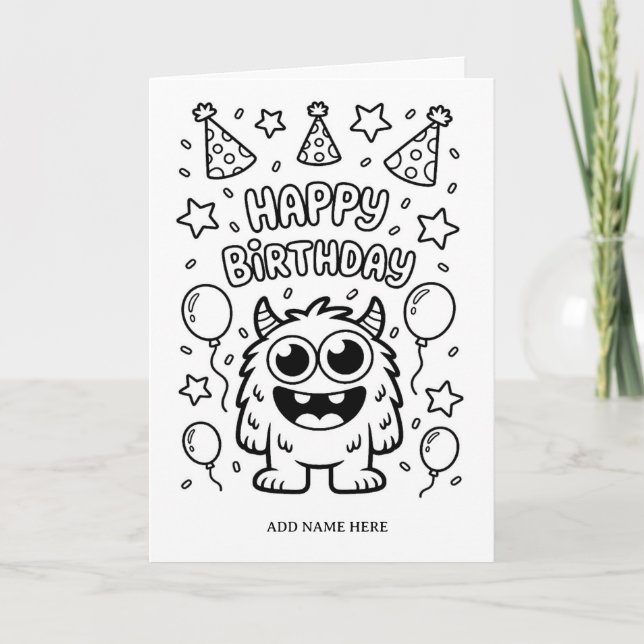 tarjeta de cumpleaños de monstruo plegada para col (Anverso)