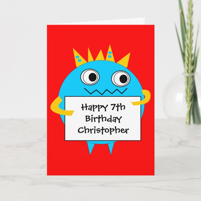 Tarjeta de cumpleaños de Monstruo Red Blue Funny (Anverso)