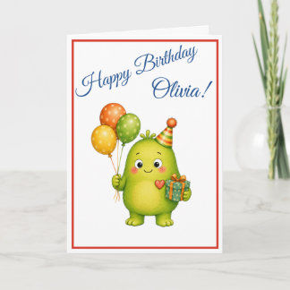 Tarjeta de cumpleaños de monstruo verde lindo