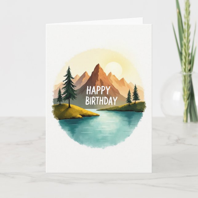 Tarjeta de cumpleaños de montaña escénica (Anverso)