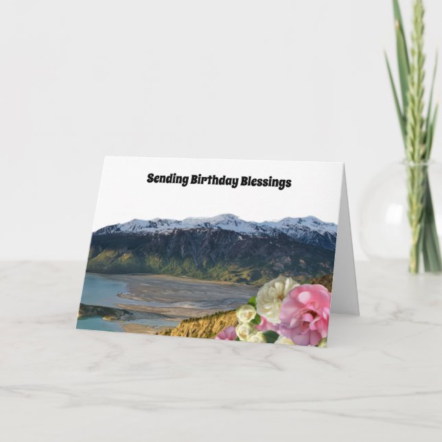 Tarjeta de cumpleaños de montañas y Rosas (Anverso)