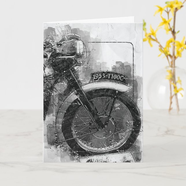Tarjeta de cumpleaños de motocicleta blanca y negr (flor amarilla)
