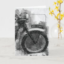 Tarjeta de cumpleaños de motocicleta blanca y negr