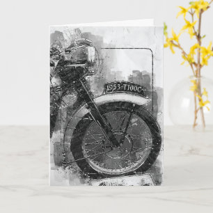 Tarjeta de cumpleaños de motocicleta blanca y negr