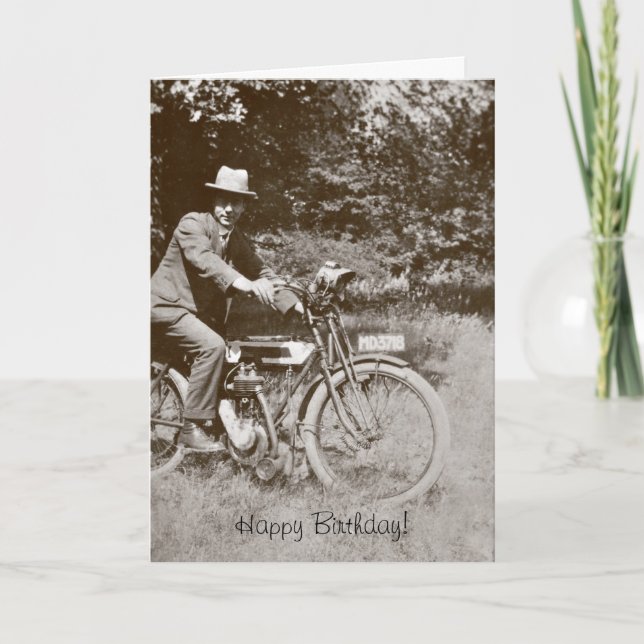 Tarjeta de cumpleaños de motocicleta de época (Anverso)