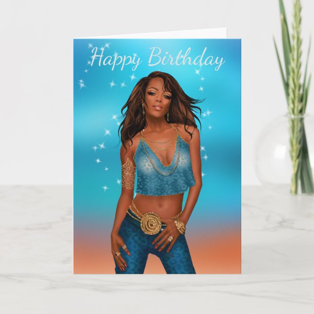 Tarjeta de cumpleaños de mujer afroamericana (Anverso)