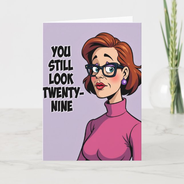 Tarjeta de cumpleaños de mujer en estilo cómico (Anverso)