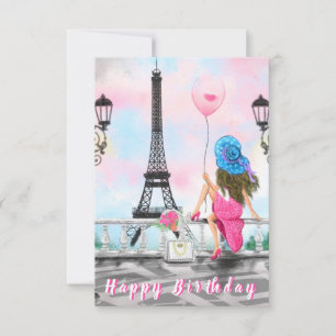 Tarjeta de cumpleaños de mujer en París con Torre 