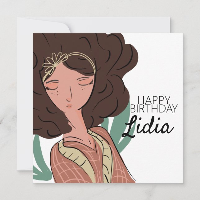 Tarjeta de cumpleaños de mujer planta personaje am (Anverso)