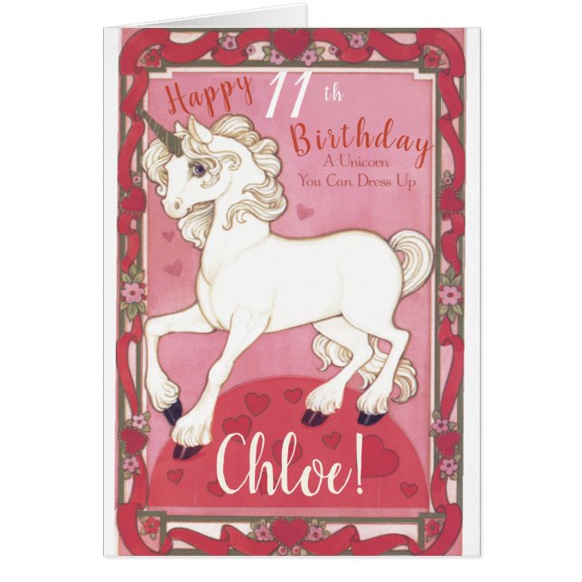 Tarjeta de cumpleaños de muñeca de unicornio perso (Frente)