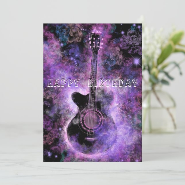 Tarjeta de cumpleaños de música de guitarra románt (Anverso de pie)