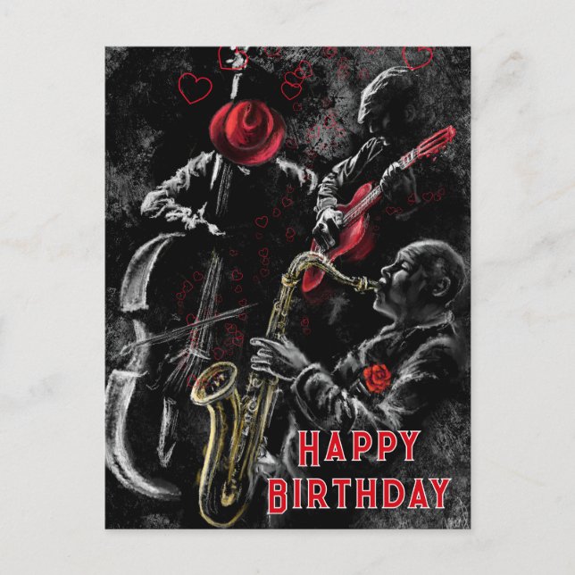 Tarjeta de cumpleaños de música de jazz (Anverso)