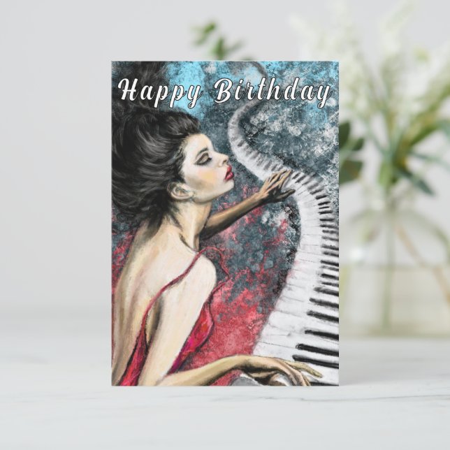 Tarjeta de cumpleaños de música de piano romántica (Anverso de pie)