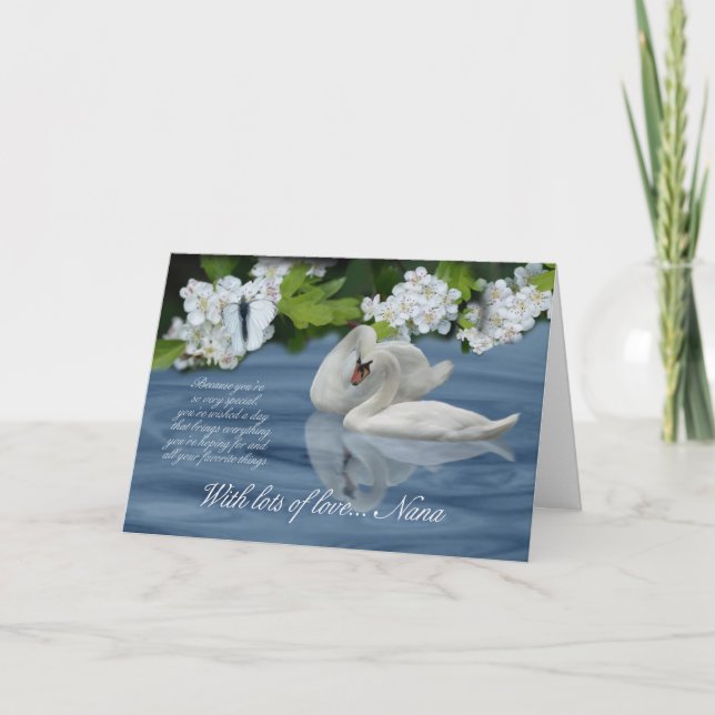 Tarjeta de cumpleaños de Nana - cisnes (Anverso)