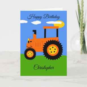 Tarjeta de cumpleaños de naranja Tractor