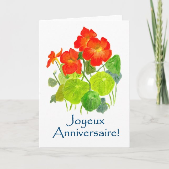 Tarjeta de cumpleaños de Nasturtiums - Saludo fran (Anverso)
