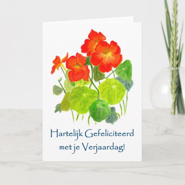 Tarjeta de cumpleaños de Nasturtiums - Saludo hola (Anverso)
