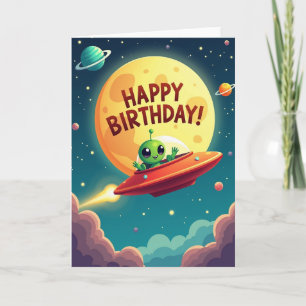 Tarjeta de cumpleaños de nave espacial alienígena