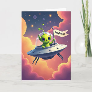 Tarjeta de cumpleaños de nave espacial dulce