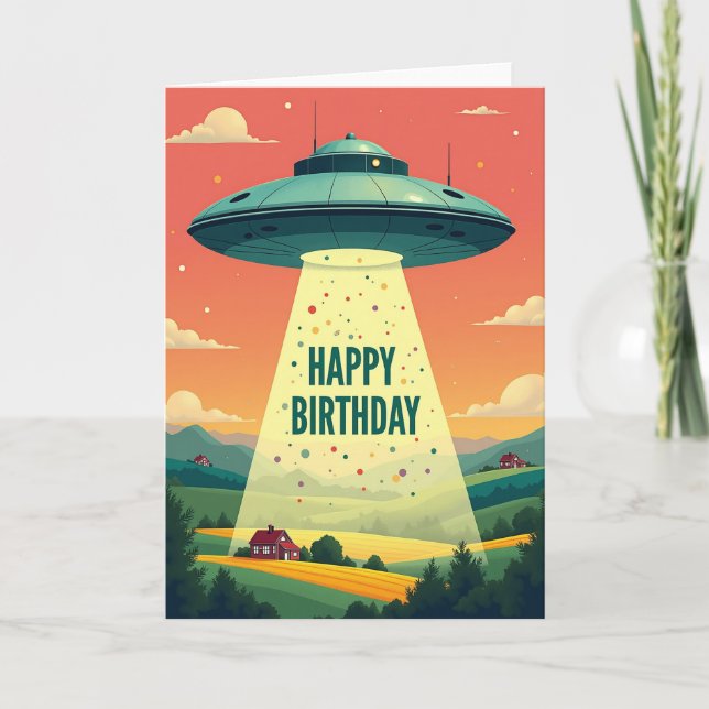 Tarjeta de cumpleaños de nave retro (Anverso)