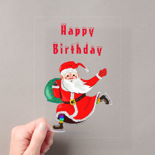 Tarjeta de cumpleaños de Navidad Feliz Santa con r