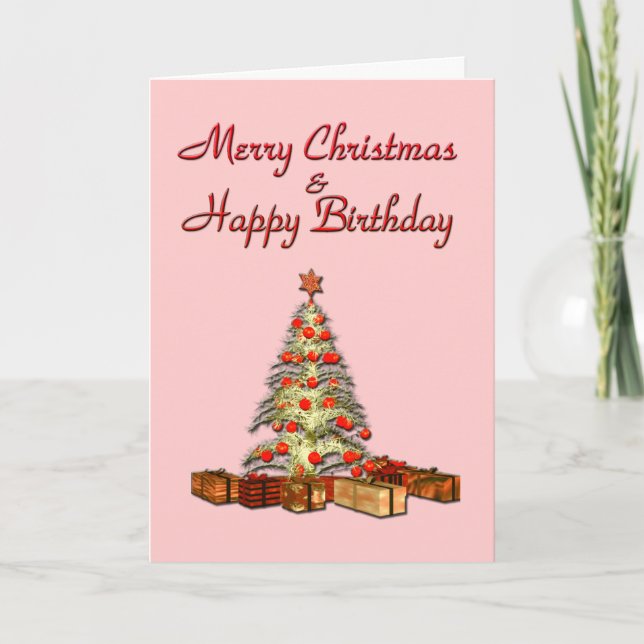 Tarjeta de cumpleaños de Navidad rosa (Anverso)