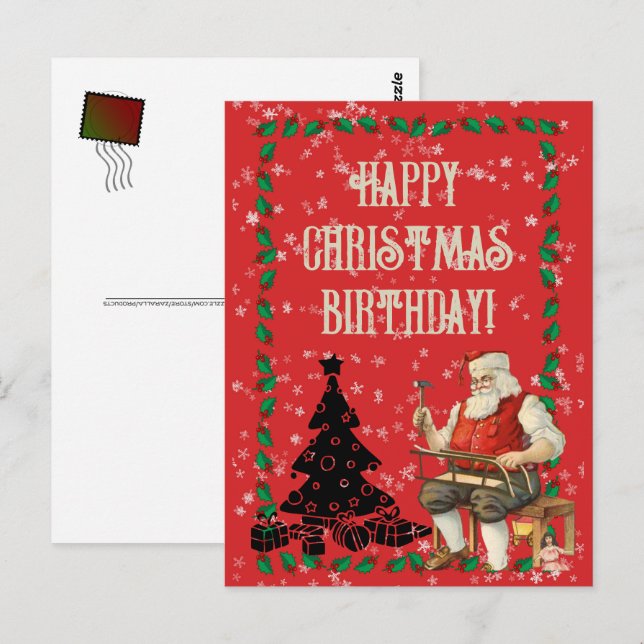 Tarjeta de cumpleaños de Navidad Santa Claus árbol (Anverso / Reverso)