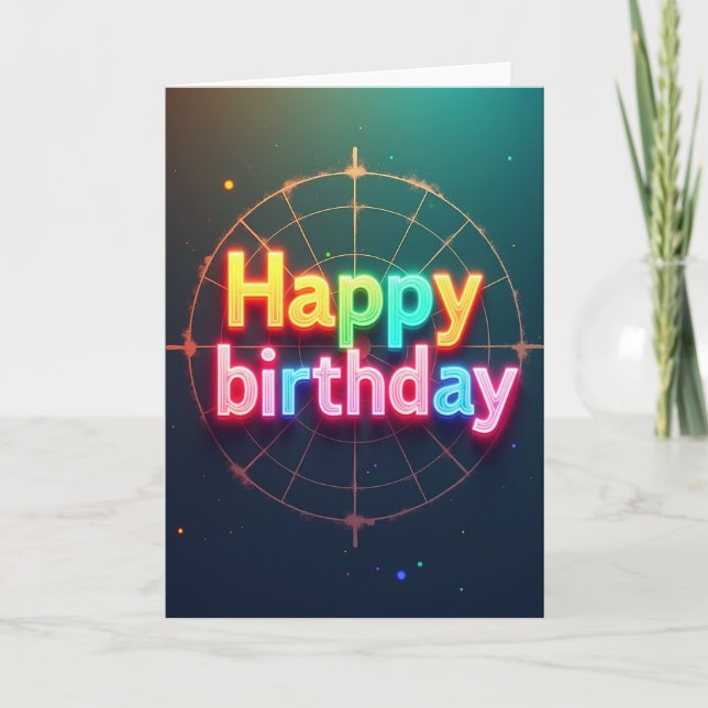 Tarjeta de cumpleaños de neón alegre (Anverso)