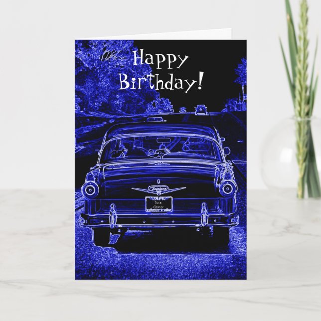 Tarjeta de cumpleaños de Neon Car Classic (Anverso)
