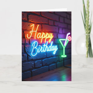Tarjeta de cumpleaños de neón festivo