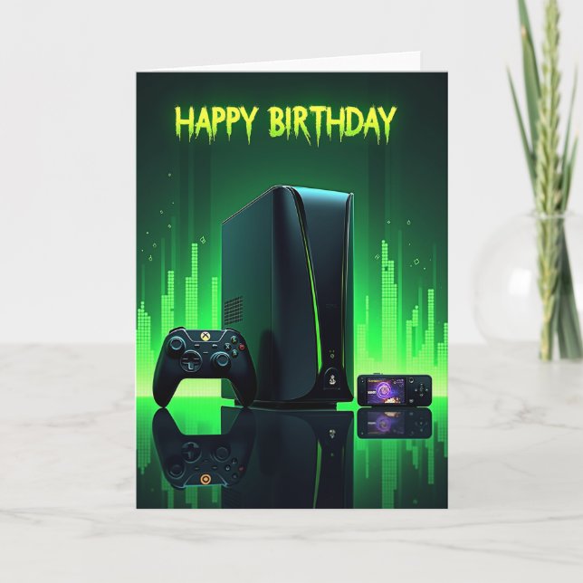 Tarjeta de cumpleaños de Neon Gamer (Anverso)