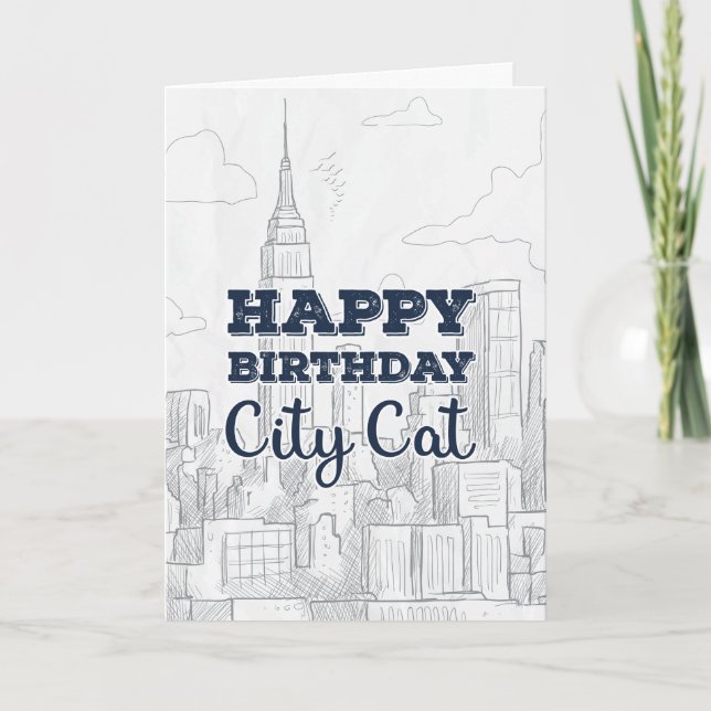 Tarjeta de cumpleaños de New York City del gato de (Anverso)