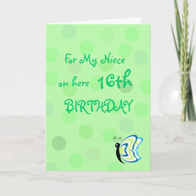 Tarjeta de cumpleaños de Niece Polka Dot Butterfly (Anverso)