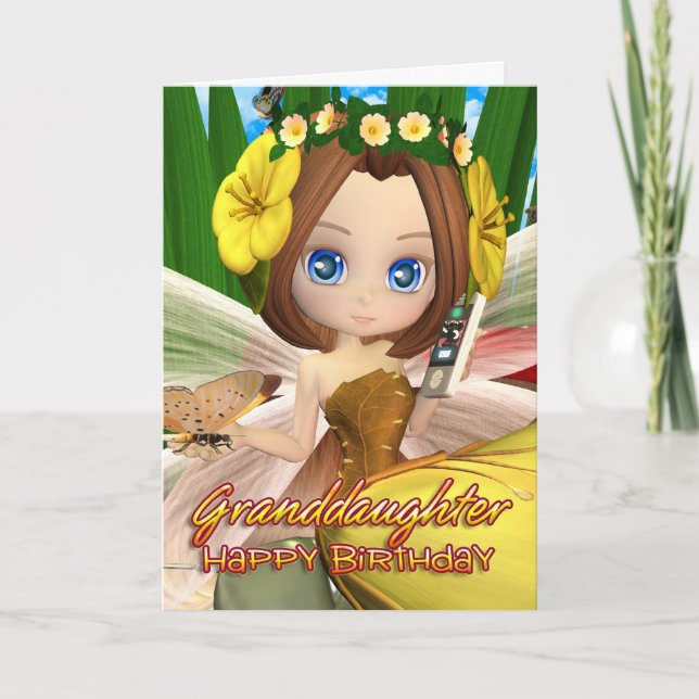 Tarjeta de cumpleaños de nieta con luna cutie Fal (Anverso)