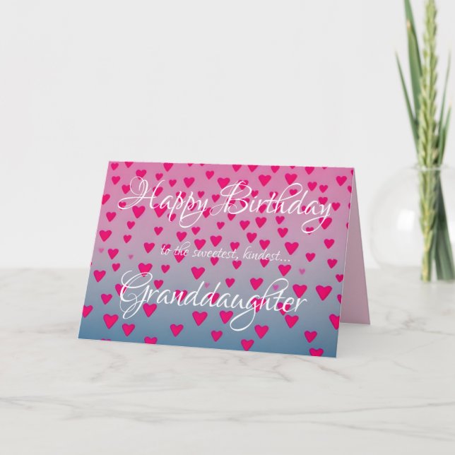 Tarjeta de cumpleaños de nieta de corazones rosado (Anverso)
