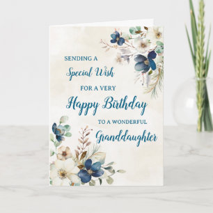 Tarjeta de cumpleaños de nieta floral azul